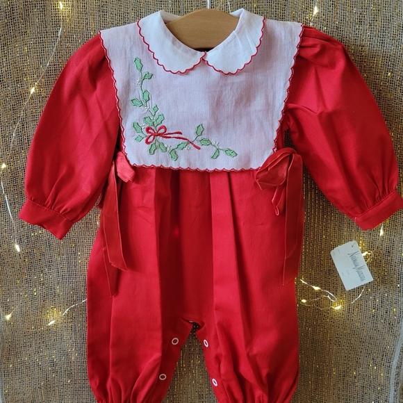 Vintage Nieman Marcus Lione Itsy Bitsy, inc. Red Holiday Romper 3months - Picture 3 of 5